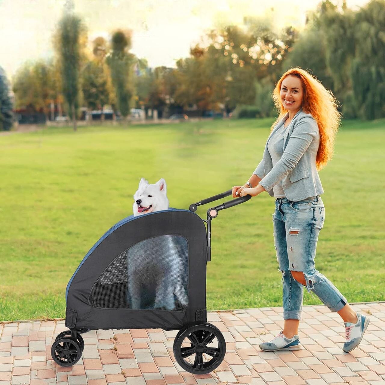 Poussette pour Chien - StrollyPet™ - Bleu - Nature chien